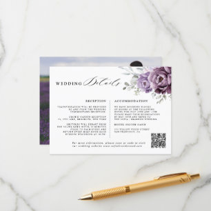 Cartão De Informações Detalhes de Casamento Floral Roxo Pó em Tons Varia