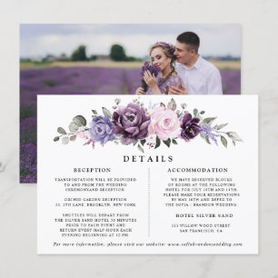 Cartão De Informações Detalhes de Casamento Floral Roxo Pólen