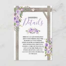 Cartão De Informações Detalhes de Casamento Floral Roxo Rústico