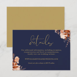 Cartão De Informações Detalhes de Casamento Floral Rústico Azul Marinho 