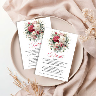 Cartão De Informações Detalhes de Casamento Floral Rústico em Dourado