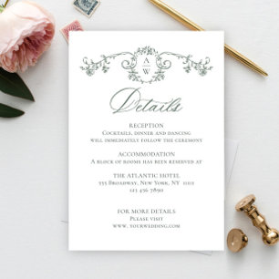 Cartão De Informações Detalhes de Casamento Floral Sage Elegância Ornada