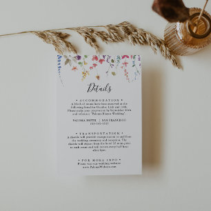 Cartão De Informações Detalhes de Casamento Floral Selvagem Colorido Clá