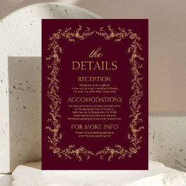 Cartão De Informações Detalhes de Casamento Floral Toile de Champanhe Bo