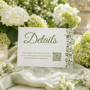 Cartão De Informações Detalhes de Casamento Floral Verde Cítrico