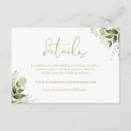 Cartão De Informações Detalhes de Casamento Floral Verde Elegante Dourad