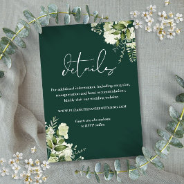 Cartão De Informações Detalhes de Casamento Floral Verde Esmeralda