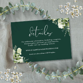 Cartão De Informações Detalhes de Casamento Floral Verde Esmeralda
