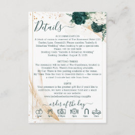 Cartão De Informações Detalhes de Casamento Floral Verde Esmeralda e Ros