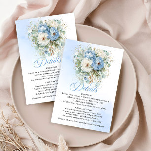 Cartão De Informações Detalhes de Casamento Floral Verde Folhagem Azul R