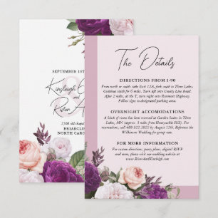 Cartão De Informações Detalhes de Casamento Floral Vintage Elegante / In