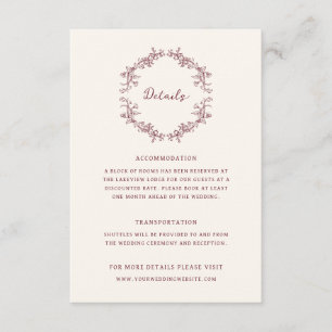 Cartão De Informações Detalhes de Casamento Floral Vintage Rústico de Vi