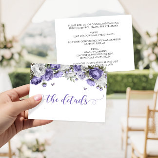 Cartão De Informações Detalhes de Casamento Floral Violeta Lavanda Lilás