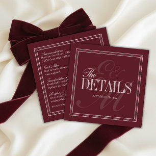 Cartão De Informações Detalhes de Casamento Formal Burgundy Vermelho em