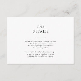 Cartão De Informações Detalhes de Casamento Formal em Preto e Branco