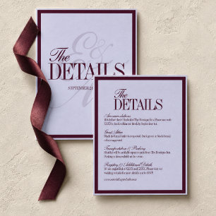 Cartão De Informações Detalhes de Casamento Formal Luxuoso Periwinkle e