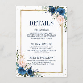 Cartão De Informações Detalhes de Casamento Geométrico Azul Naval Rosa B