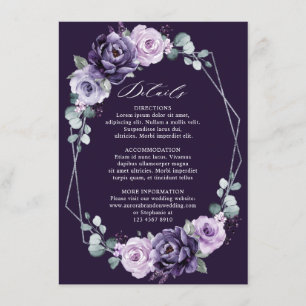Cartão De Informações Detalhes de casamento geométrico floral prateado r