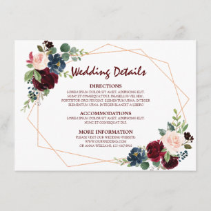Cartão De Informações Detalhes de casamento geométrico floral vermelho B