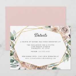 Cartão De Informações Detalhes de casamento geométricos florais rosa Boh