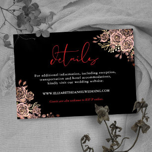 Cartão De Informações Detalhes de casamento gótico de rosas florais pret