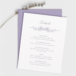Cartão De Informações Detalhes de Casamento Lavanda Vitoriano Francês Cl