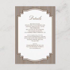 Cartão De Informações Detalhes de Casamento Listrado de Marrom Chocolate