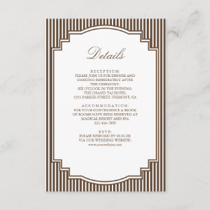 Cartão De Informações Detalhes de Casamento Listrado de Marrom Chocolate