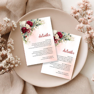 Cartão De Informações Detalhes de Casamento Luxuoso Burgundy Floral Dour