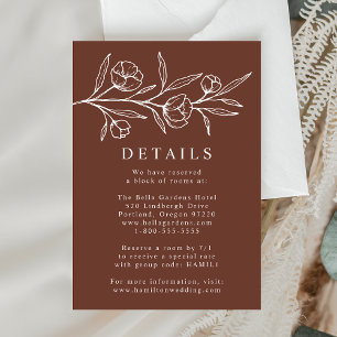 Cartão De Informações Detalhes de Casamento Marrom com Florais Desenhado