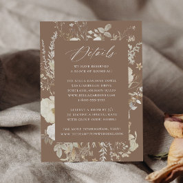 Cartão De Informações Detalhes de Casamento Marrom Floral Vintage Elegan