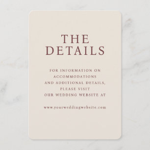 Cartão De Informações Detalhes de Casamento Minimalista Bege Elegante