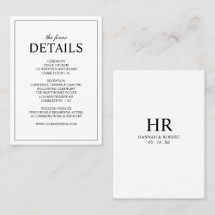Cartão De Informações Detalhes de Casamento Minimalista Elegante Preto e