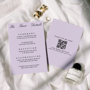 Cartão De Informações Detalhes de Casamento Minimalista Roxo Suave Chic