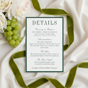 Cartão De Informações Detalhes de Casamento Minimalista Verde Escuro Ele