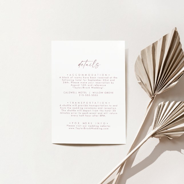 Cartão De Informações Detalhes de Casamento Mínimo do Script Dourado Mod (Modern Rose Gold Script Minimal Wedding Details Enclosure Card)