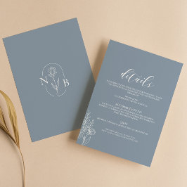 Cartão De Informações Detalhes de Casamento Moderno Mínimo Clássico Azul