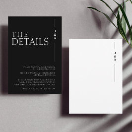 Cartão De Informações Detalhes de Casamento Monograma Preto Branco Elega