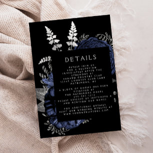 Cartão De Informações Detalhes de Casamento Moody Dark Floral Azul Marin
