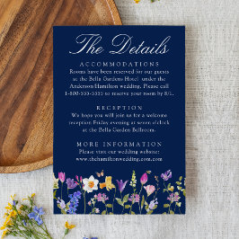 Cartão De Informações Detalhes de Casamento Navy com Prado de Flores Sil
