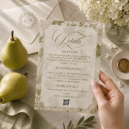 Cartão De Informações Detalhes de casamento neutro em verde oliva