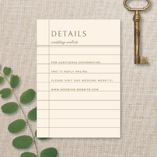 Cartão De Informações Detalhes de Casamento Neutros de Biblioteca Vintag