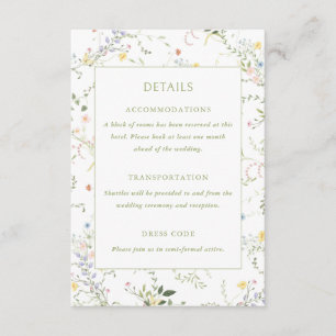 Cartão De Informações Detalhes de Casamento no Jardim Floral Delicado