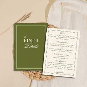 Cartão De Informações Detalhes de Casamento Olive Green Classic Old Mone