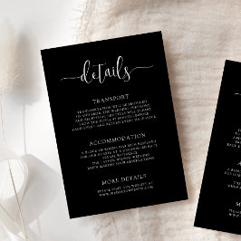 Cartão De Informações Detalhes de Casamento Preto Caligrafia Moderna e E
