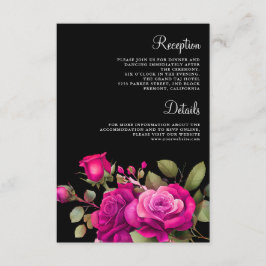 Cartão De Informações Detalhes de casamento preto com rosas rosa quente