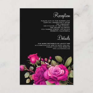 Cartão De Informações Detalhes de casamento preto com rosas rosa quente