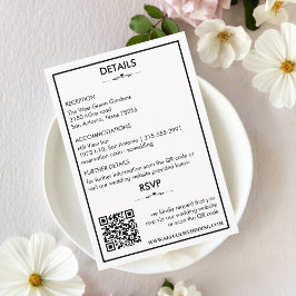 Cartão De Informações Detalhes de Casamento Preto e Branco Atemporais/Ca