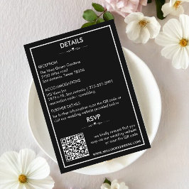 Cartão De Informações Detalhes de Casamento Preto e Branco Atemporais/Ca