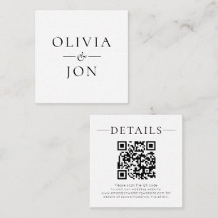 Cartão De Informações Detalhes de Casamento Preto e Branco com Código QR